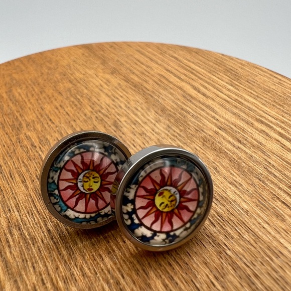 Classic Celestial Stud Earring Set - Moon and Sun Stud Earring Set - Boho Studs - Picture 10 of 12